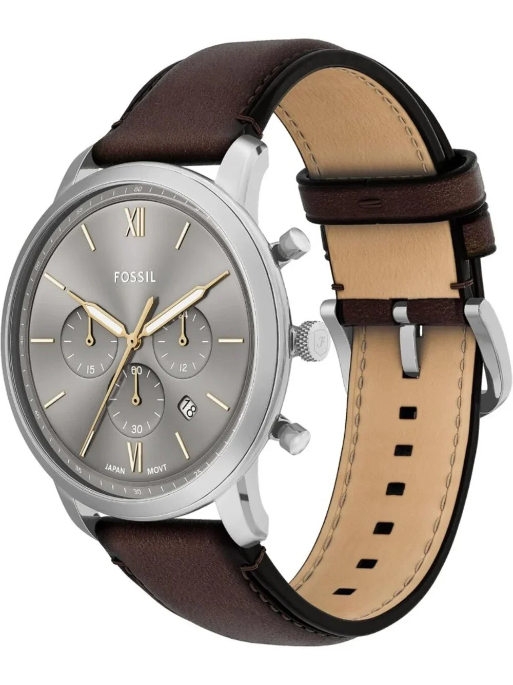 Men's Brown Silver Gunmetal Neutra Quartz Stainless Steel Chronograph Watch